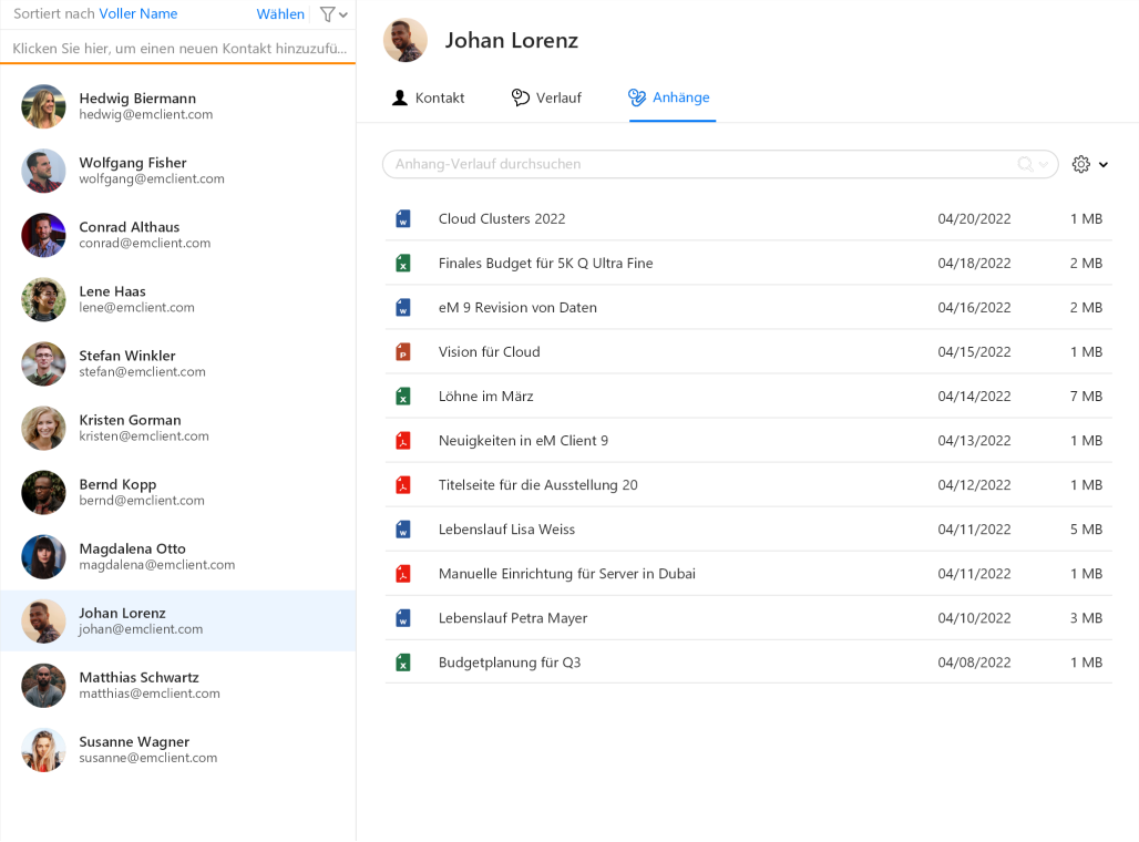 Attachments history in contacts