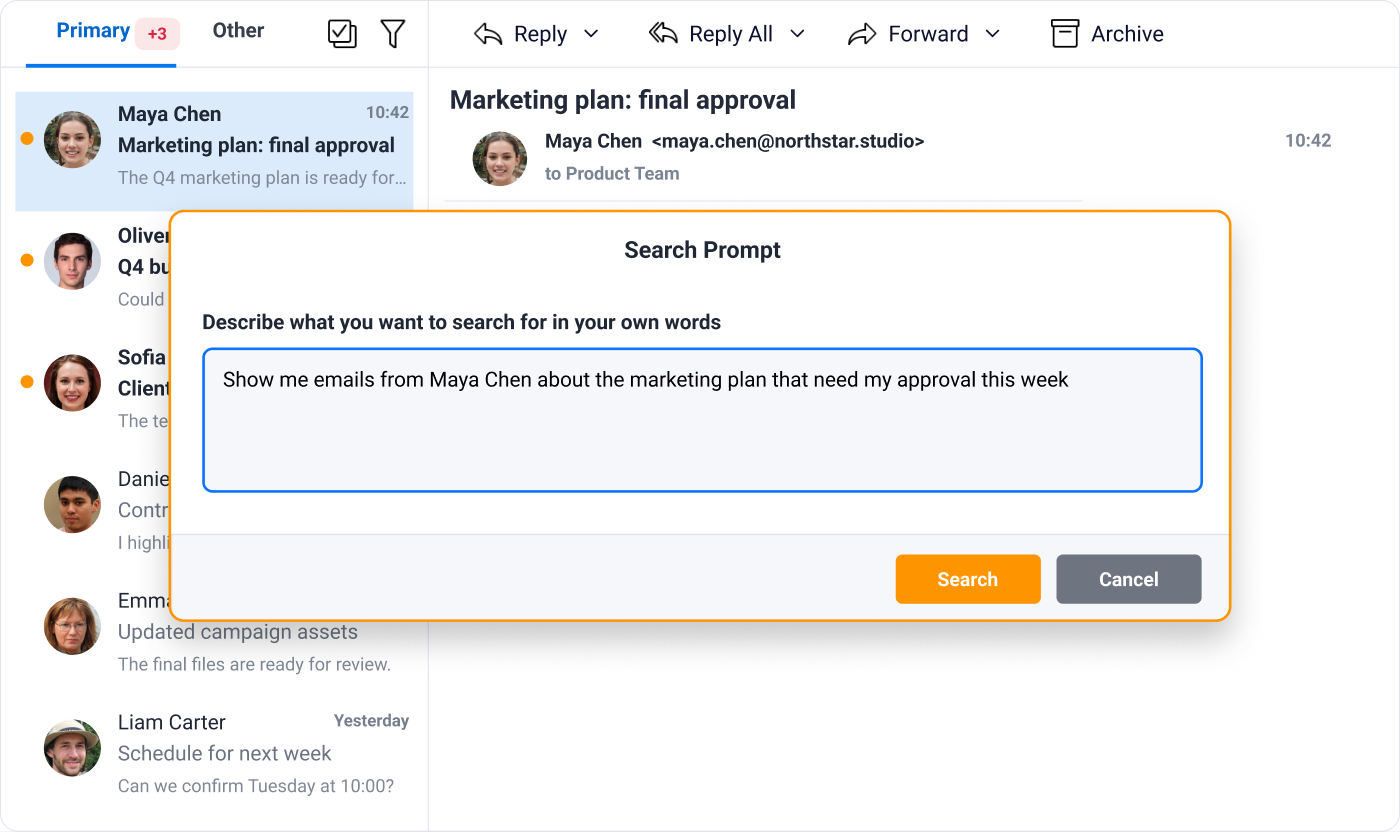 eM Client: Suche in natürlicher Sprache